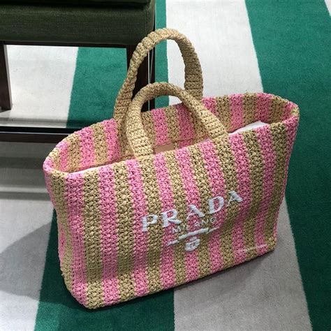 prada raffia striped tote